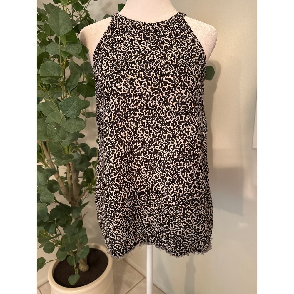 Pure Navy Linen Cheetah Print Sleeveless Top Size S